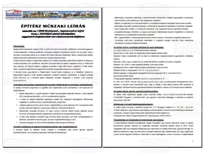 Építész műszaki leírás, műleírás - Bejelentési terv