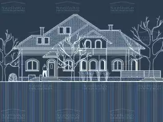 A kiválasztott, 2004 évben tervezett, A (2016 előtti, egybetűs besorolás) energetikai besorolású, Fsz+TT szintekből álló, kontytető (cserépfedés) tető kialakítású, sík terepen álló, ytong (pórusbeton) falazóelem falazatú, vakolat homlokzati megjelenésű, hagyományos, egyedi ikerház, 348m2 összes szintterülettel (Fót - Fótliget) műszaki terv nézete. Az épület jelenlegi készültségi foka: elkészült.