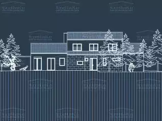A kiválasztott, 2017 évben tervezett, AA energetikai besorolású, Fsz+1Em szintekből álló, nyeregtető (betoncserép) tető kialakítású, sík terepen álló, vázkerámia falazóblokk falazatú, vakolat + kőburkolat homlokzati megjelenésű, modern családi ház, 192m2 összes szintterülettel (Nagykovácsi) műszaki terv nézete. Az épület jelenlegi készültségi foka: elkészült.