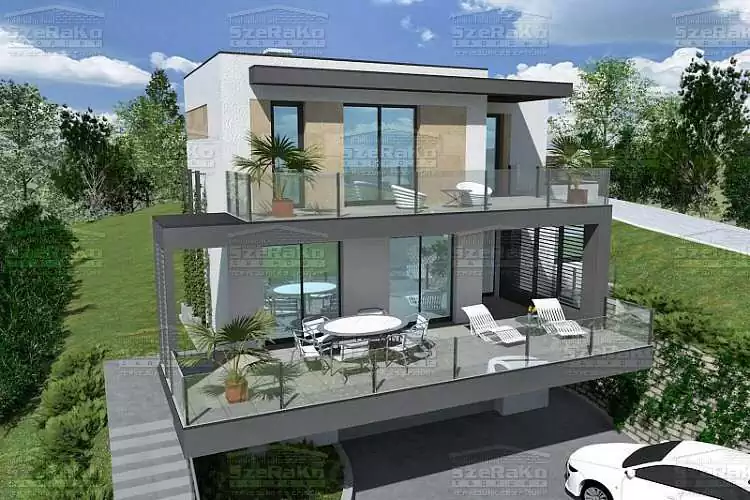 Modern Családi ház, 298m2, Pince+Földszint+Emelet, Lapostető (Budapest-Pesthidegkút) - Emeltszintű látványterv (6. kép)