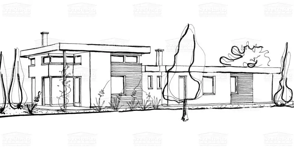 Modern Családi ház, 168m2, Földszint, Lapostető (Pomáz-Messelia) - Szabadkézi rajz (2. kép)