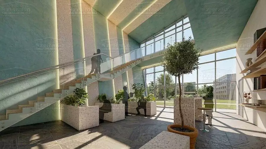 Modern Papíripari üzemcsarnok, 824m2, Földszint+Emelet, Lapostető+Félnyeregtető (Kecskemét-Déli Ipartelep) - Emeltszintű látványterv (8. kép)