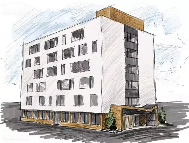 Modern Egyedi Raktárépület, 2650m2, Földszint+5 Emelet, Lapostető (Budapest-Gubacsidűlő) - Szabadkézi tömegvázlat (3. kép)